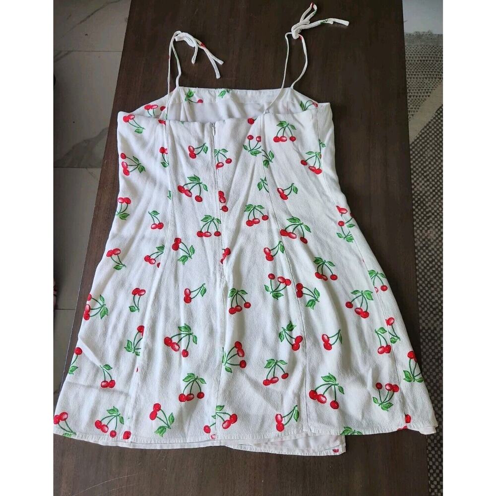 Privacy Please Revolve Grover Mini Dress Tie Shoulders White With Cherries L - Picture 3 of 7